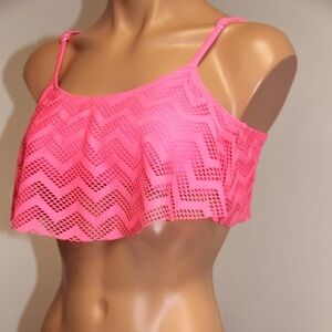 Hula Honey Neon Pink Bikini Top Crochet Lace Overlay XS NEW NWT